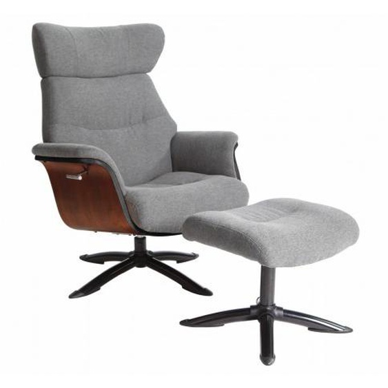 Fauteuil relax avec pouf tissu et bois - Cosme - Gris clair 222