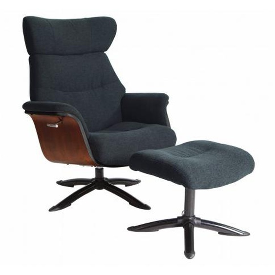 Fauteuil relax avec pouf tissu et bois - Cosme - Gris foncé 223