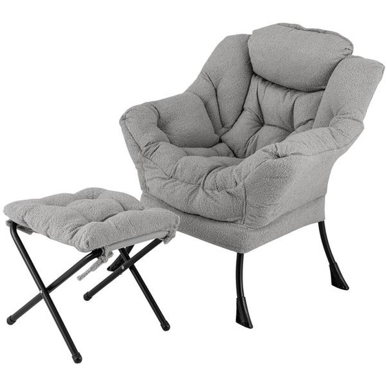 Fauteuil relax avec repose-pieds, accoudoirs, poche latérale, rembourré, de couleur grise