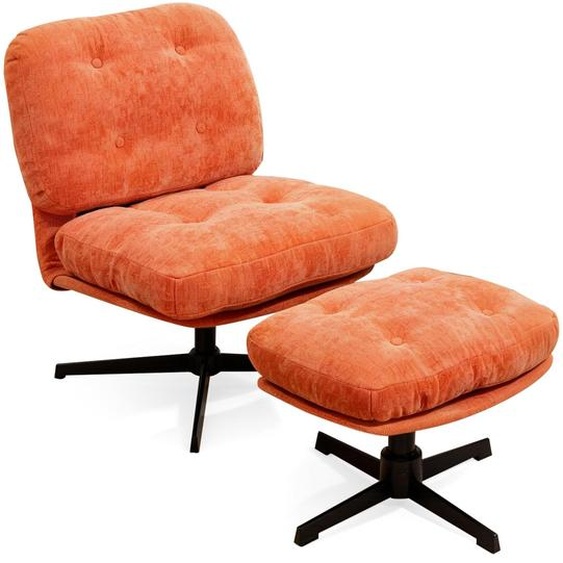 Fauteuil relax avec repose-pieds, pivotant à 360°, en velours, couleur orange