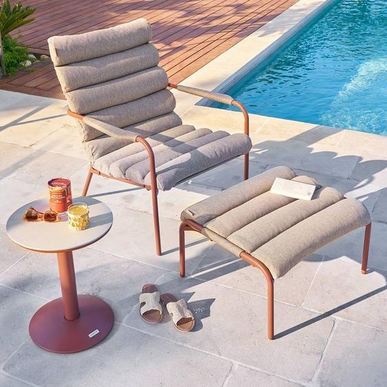 Fauteuil relax de jardin SOLANI Acajou Acier traité époxy, Traitement anti-rouille renforcé, Texaline Hespéride