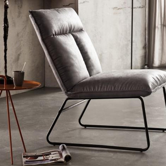 Fauteuil relax design avec pouf - Aelig - Gris aspect cuir vieill