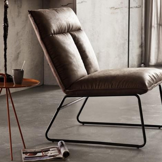 Fauteuil relax design avec pouf - Aelig - Marron aspect cuir viei
