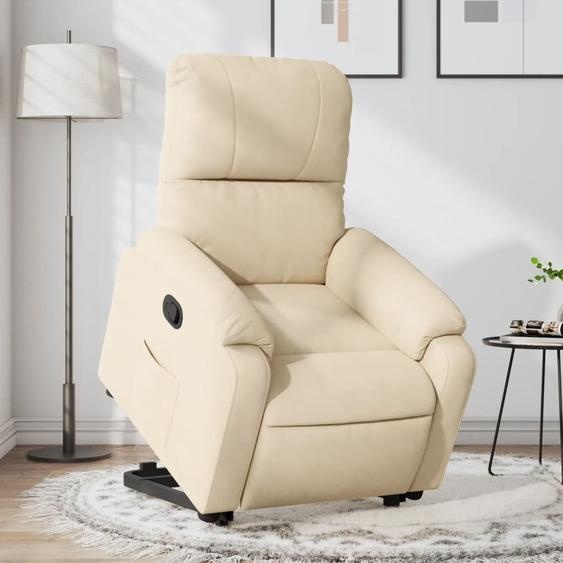 Fauteuil relax durable avec releveur Crème Tissu microfibre Fauteuil classique Meubles8143423
