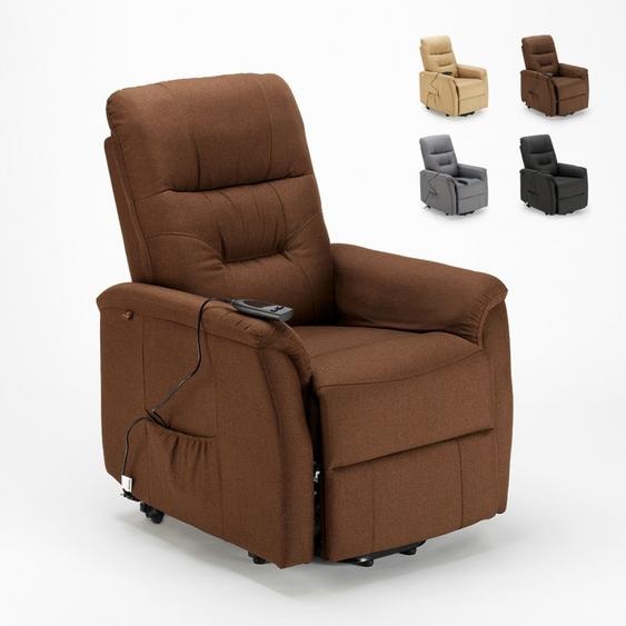 Fauteuil relax électrique Marie en tissu avec roulettes et releveur pour personnes âgées - Marron