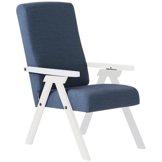 Fauteuil relax en bois de hêtre, tissu bleu et blanc, housse amovible