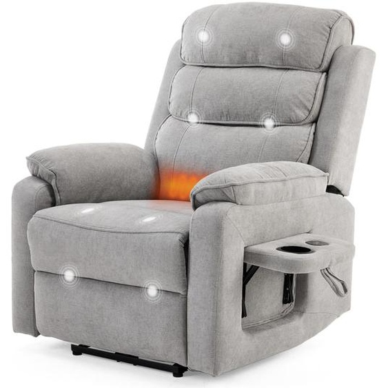 Fauteuil relax FCH Fauteuil TV, fauteuil inclinable, inclinaison électrique, chauffage et vibrations, chargeur sans fil et petite tablette, gris clair