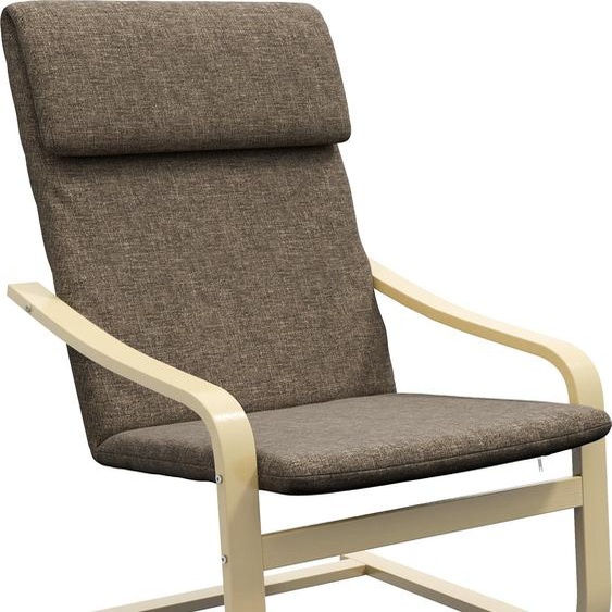Fauteuil relax Fortuna Lai  Fauteuil à bascule avec coussin, aspect lin, bois de bouleau, marron
