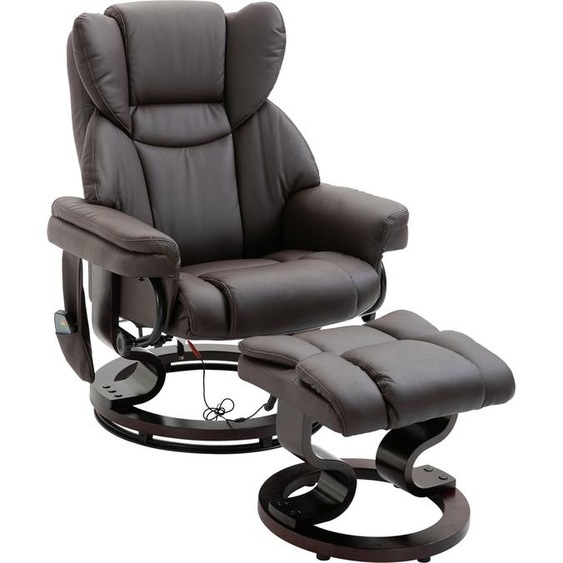 Fauteuil relax Fortuna Lai Fauteuil de massage avec repose-pieds et fonction inclinable, similicuir marron 79x82x101 cm, confortable pour la détente et le bien-être | .de