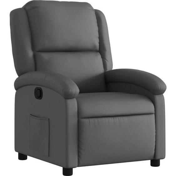 Fauteuil relax gris cuir véritable