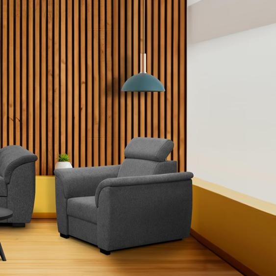 Fauteuil relax Madera Fauteuil avec têtière réglable Fauteuil rembourré de style avec ressorts à soufflets Fauteuil lounge moderne, tissu : matana 05 - dark grey