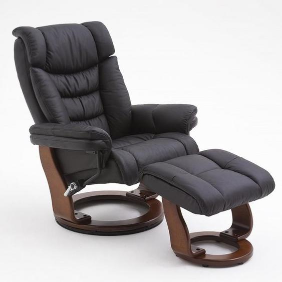 Fauteuil relax manuel IKER assise confortable en cuir noir piétement bois noyer