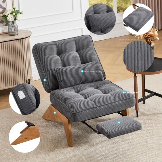 Fauteuil relax réglable, avec repose-pieds, coussin lombaire, revêtement en tissu, dimensions : 127 x 73 x 90 cm, couleur : gris foncé