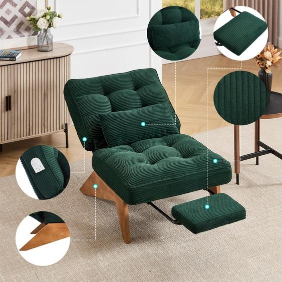 Fauteuil relax réglable, avec repose-pieds, coussin lombaire, revêtement en tissu, dimensions : 127 x 73 x 90 cm, couleur : vert émeraude