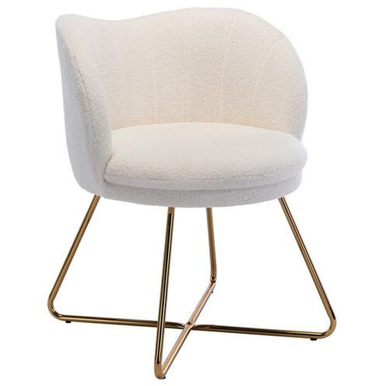 Wahson Office Chairs - Fauteuil Relax Rembourés en Fausse Fourrure Chaise Loisir avec Pieds en métal doré Chaise Coiffeuse, Blanc