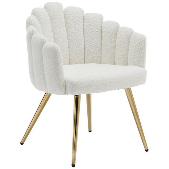 Fauteuil Salon Moderne Fauteuil avec Pied Doré Fauteul Salon Rembourré Fauteuil Coiffeuse pour Salon, Fausse Fourrure, Blanc