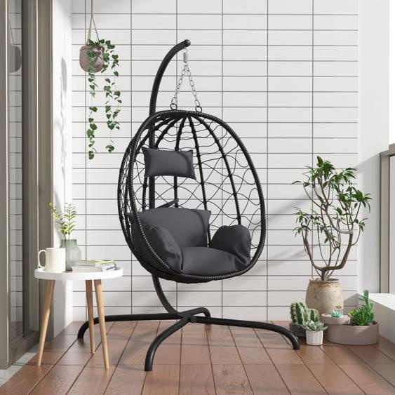 Fauteuil suspendu avec coussin en polyrotin et acier anthracite