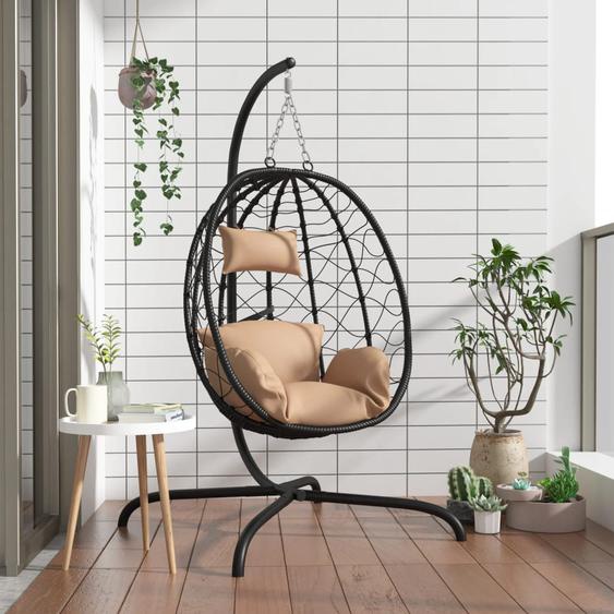 Fauteuil suspendu avec coussin en polyrotin et acier taupe