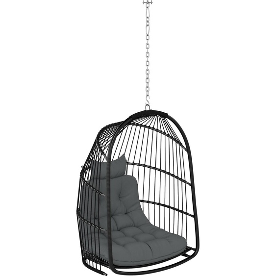 Fauteuil suspendu avec coussins – Panier suspendu en polyrotin, pliable, charge maximale de 150 kg, pour le salon, le balcon et la terrasse, gris foncé