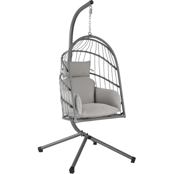 Fauteuil suspendu avec structure | Gris | Hamac dintérieur et dextérieur | Inclus coussin et matelas | Fauteuil suspendu pour balcon, hamac dextérieur, chaise berçante, balancelle