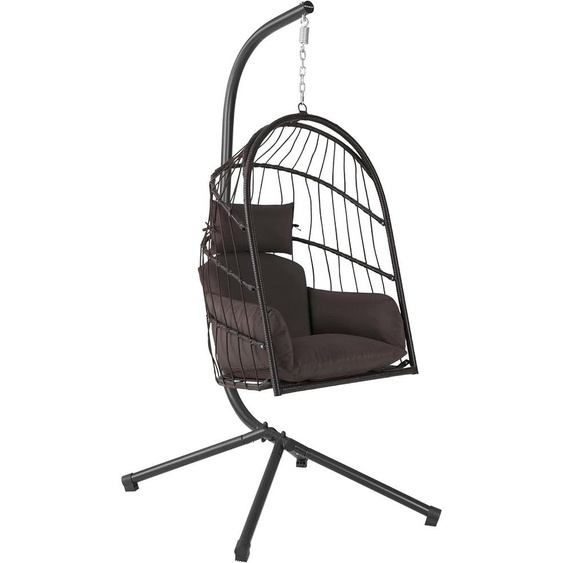 Fauteuil suspendu avec structure | Marron | Hamac dintérieur et dextérieur | Inclut un coussin et un matelas. | Fauteuil suspendu pour balcon, hamac dextérieur, chaise berçante, panier suspendu