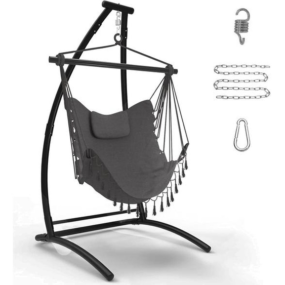 Fauteuil suspendu avec structure noire - Capacité de charge de 150 kg - Largeur de 110 cm - Tissu en coton - Convient pour une utilisation intérieure et extérieure