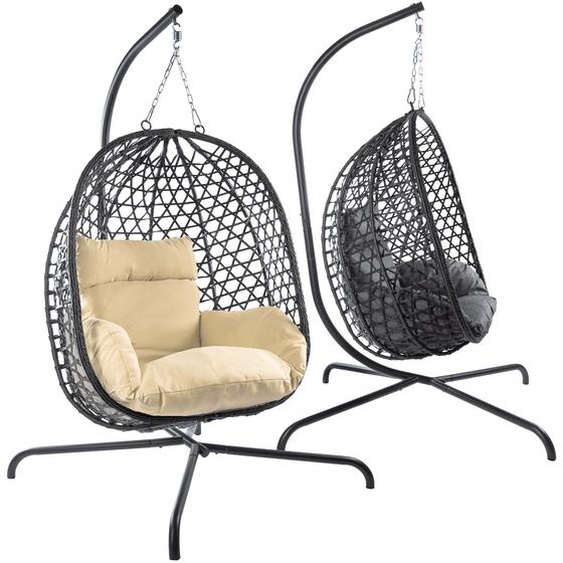 Fauteuil suspendu avec support ; Fauteuil panier suspendu ; Chaise longue de relaxation en rotin Outdoor & Indoor ; Balançoire Egg idéale pour le jardin, la terrasse, Couleur : Beige