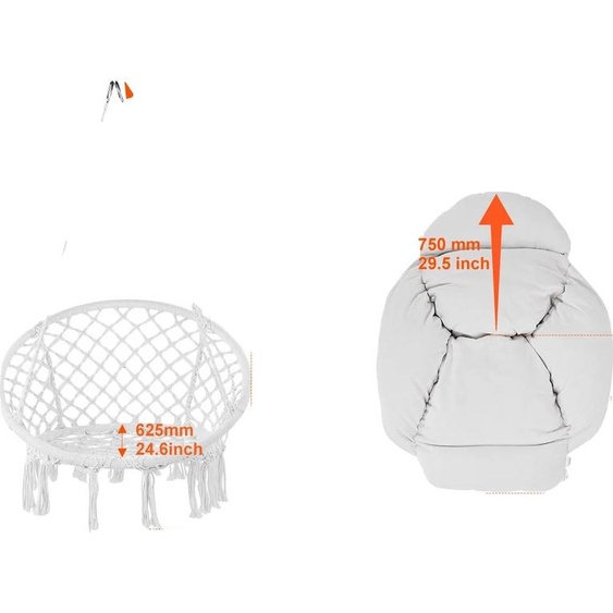 Fauteuil suspendu, capacité de charge de 150 kg, design macramé, 264 livres Blanc blanc