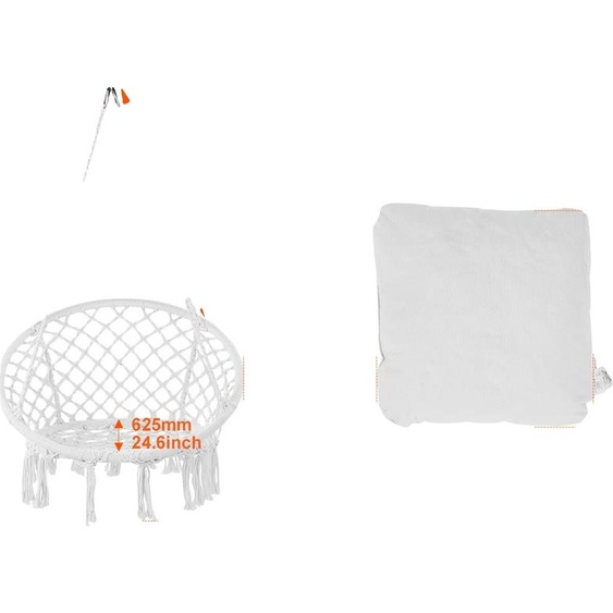 Fauteuil suspendu, capacité de charge de 150 kg, design macramé, 330 livres Blanc blanc