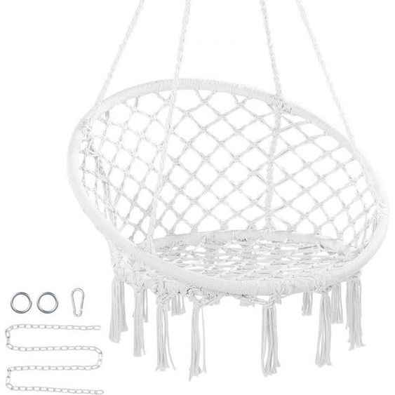 Fauteuil suspendu Chaise suspendue Balançoire suspendue 800x625x1200mm 150kg Blanc - Siège suspendu confortable pour lintérieur et lextérieur - Idéal pour le jardin, le balcon et le salon
