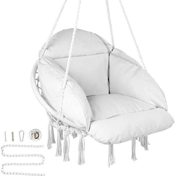 Fauteuil suspendu Chaise suspendue Balançoire suspendue 800x625x1200mm Capacité de charge 120kg Blanc - Confortable pour sasseoir à lintérieur et à lextérieur - Fauteuil de relaxation pour le jardin et le balcon
