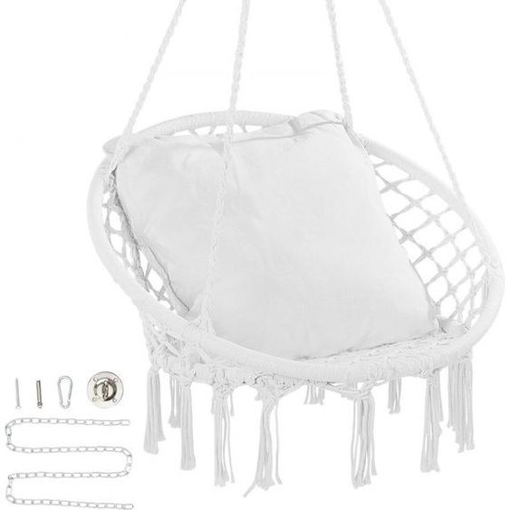 Fauteuil suspendu Chaise suspendue Balançoire suspendue avec coussin - 800x625x1200mm - Blanc - Accessoires maison - Meubles de jardin