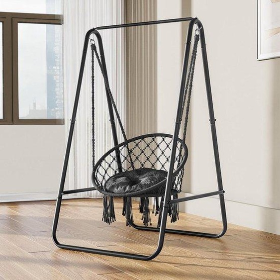 Fauteuil suspendu Cocoon gris avec support standard 85 x 92 x 153 cm - Fauteuil suspendu avec coussin - Support en acier robuste - Capacité de charge de 100 kg - Salon, chambre, cour, extérieur, jardin