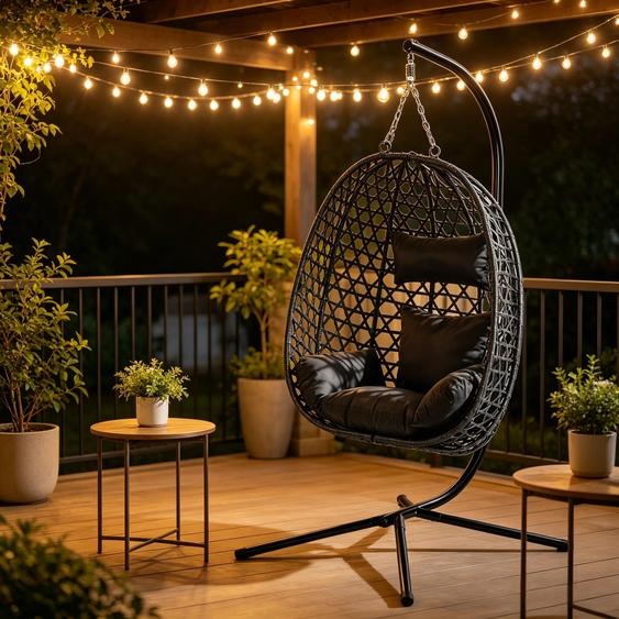 Fauteuil suspendu de jardin, fauteuil suspendu pour balcon et terrasse, fauteuil à bascule réglable en hauteur, fauteuil suspendu en rotin, avec coussins dassise et de dossier, gris
