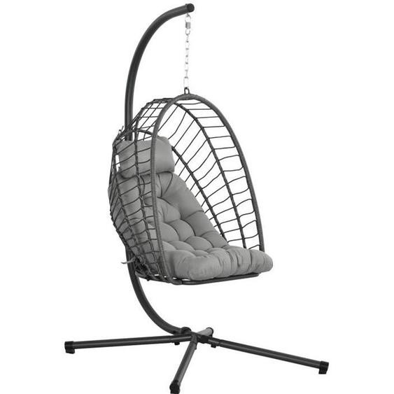Fauteuil suspendu de jardin pliable avec matelas métal résine gris