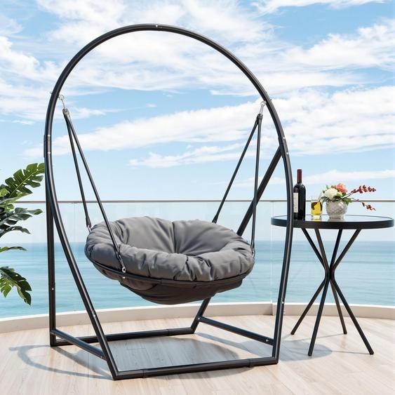 Fauteuil suspendu ISOISL avec structure et coussin, capacité de charge de 150 kg - polyrotin gris foncé - balancelle suspendue à hauteur réglable