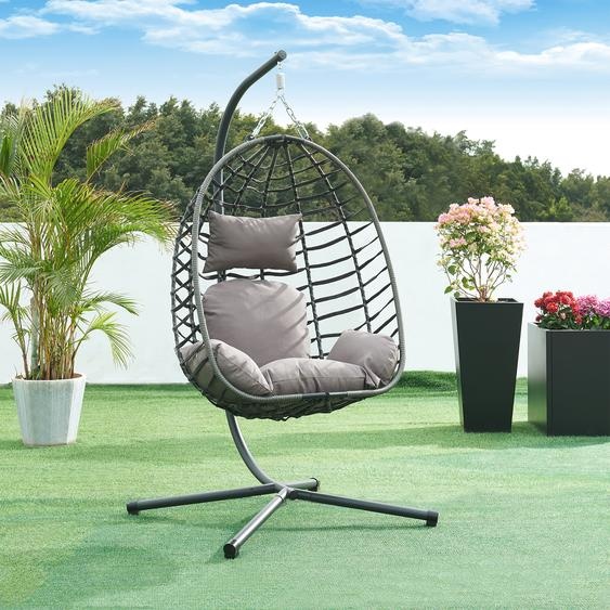 Fauteuil suspendu Kandsvas avec support et coussin pour 1 personne 198 x 110 x 95 cm Gris