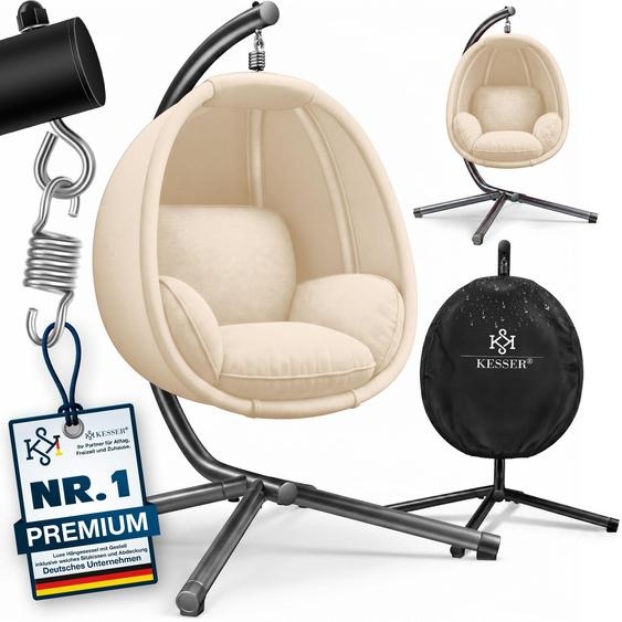 Fauteuil suspendu KESSER® Luxe avec structure + coussin dassise moelleux, rembourrage latéral, coussins dassise et de dossier ; panier suspendu pour lintérieur et lextérieur, balancelle de jardin, fauteuil suspendu avec pied stable, charge max. 150 kg