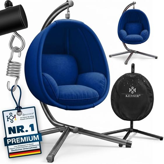 Fauteuil suspendu KESSER® Luxe avec structure + coussin dassise moelleux, rembourrage latéral, coussins dassise et de dossier ; panier suspendu pour lintérieur et lextérieur, balancelle de jardin, fauteuil suspendu avec pied stable, charge max. 150 kg