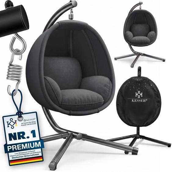 Fauteuil suspendu KESSER® Luxe avec structure + coussin dassise moelleux, rembourrage latéral, coussins dassise et de dossier ; panier suspendu pour lintérieur et lextérieur, balancelle de jardin, fauteuil suspendu avec pied stable, charge max. 150 kg