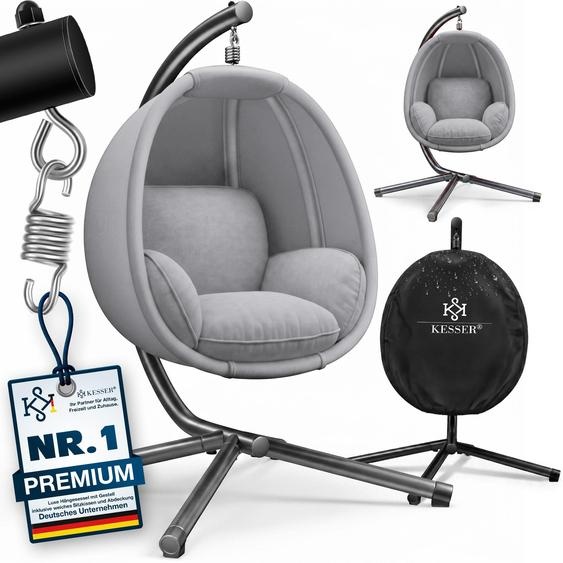 Fauteuil suspendu KESSER® Luxe avec structure + coussin dassise moelleux, rembourrage latéral, coussins dassise et de dossier ; panier suspendu pour lintérieur et lextérieur, balancelle de jardin, fauteuil suspendu avec pied stable, charge max. 150 kg