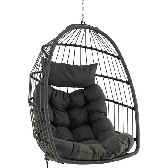 Fauteuil suspendu pliable COSTWAY, panier suspendu Fauteuil en rotin PE avec coussin moelleux, balançoire suspendue avec accessoires de suspension Gris