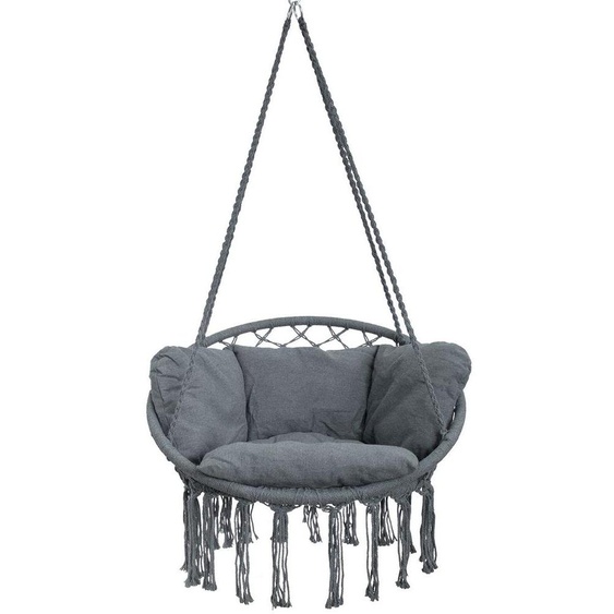 Fauteuil suspendu, revêtement en coton gris avec coussin - Largeur : 80 cm - Hauteur : 80 cm - Adapté pour lintérieur et lextérieur - Fauteuil relax