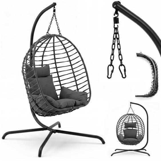 Fauteuil suspendu Sekey avec structure, panier suspendu, fauteuil en rotin, hamac pliable utilisable comme balançoire, pour intérieur et extérieur, jardin, balcon, supportant jusquà 150 kg, avec coussin