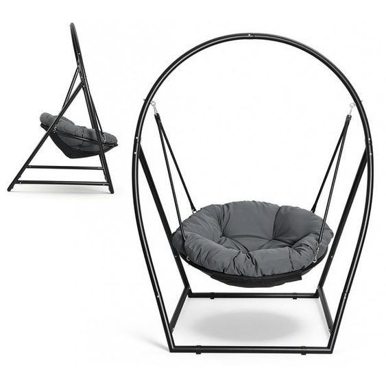 Fauteuil suspendu Vigevee avec structure et coussin, capacité de 150 kg - Fauteuil suspendu à hauteur réglable - Balançoire suspendue pour intérieur et extérieur - Fauteuil suspendu en forme de panier - Balançoire en panier suspendue, grande taille pour