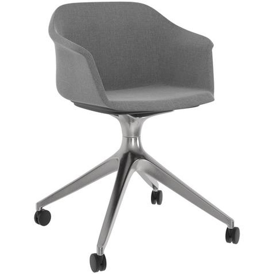 Fauteuil visiteur Ava - Tissu Gris piètement à roulettes Chrome