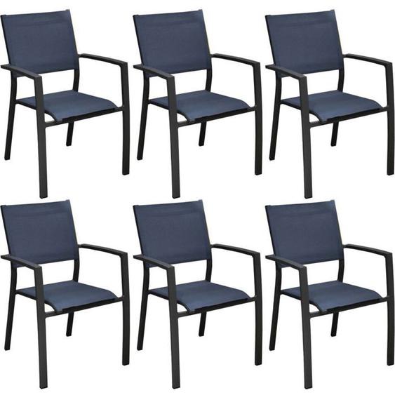Fauteuils de jardin aluminium et toile Games (Lot de 6) Graphite, bleu
