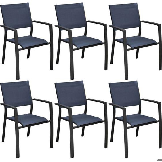 Fauteuils de jardin aluminium et toile Games (Lot de 6) Graphite bleu