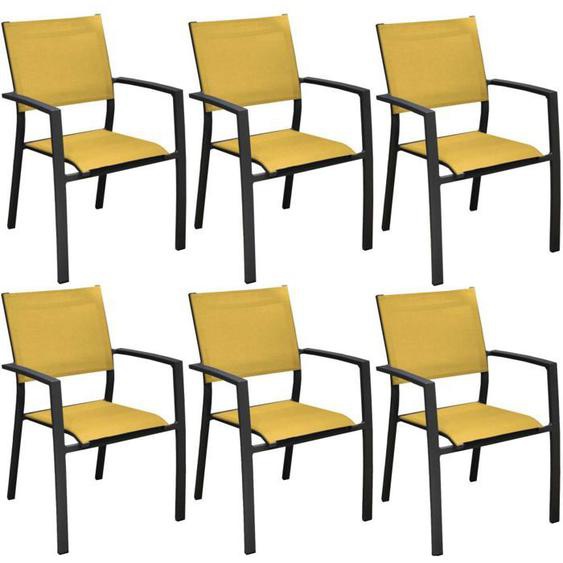 Fauteuils de jardin aluminium et toile Games (Lot de 6) Graphite, moutarde