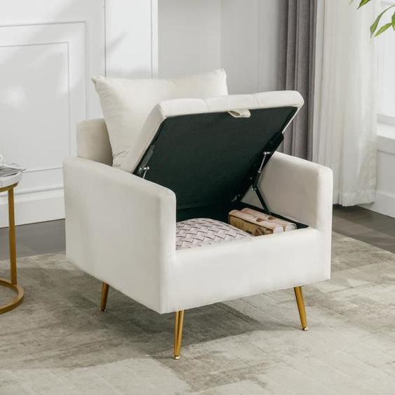 Fauteuils, repose-pieds avec rangement, coussins décoratifs et pieds en métal doré - OHP - Blanc - Adulte
